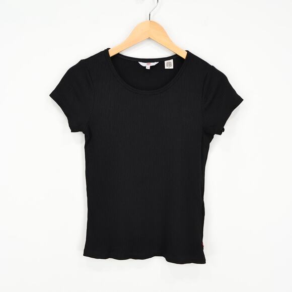 Levi's Women's Ribbed Scoopneck Short Sleeve Tee Shirt Black Size Medium - Picture 1 of 7